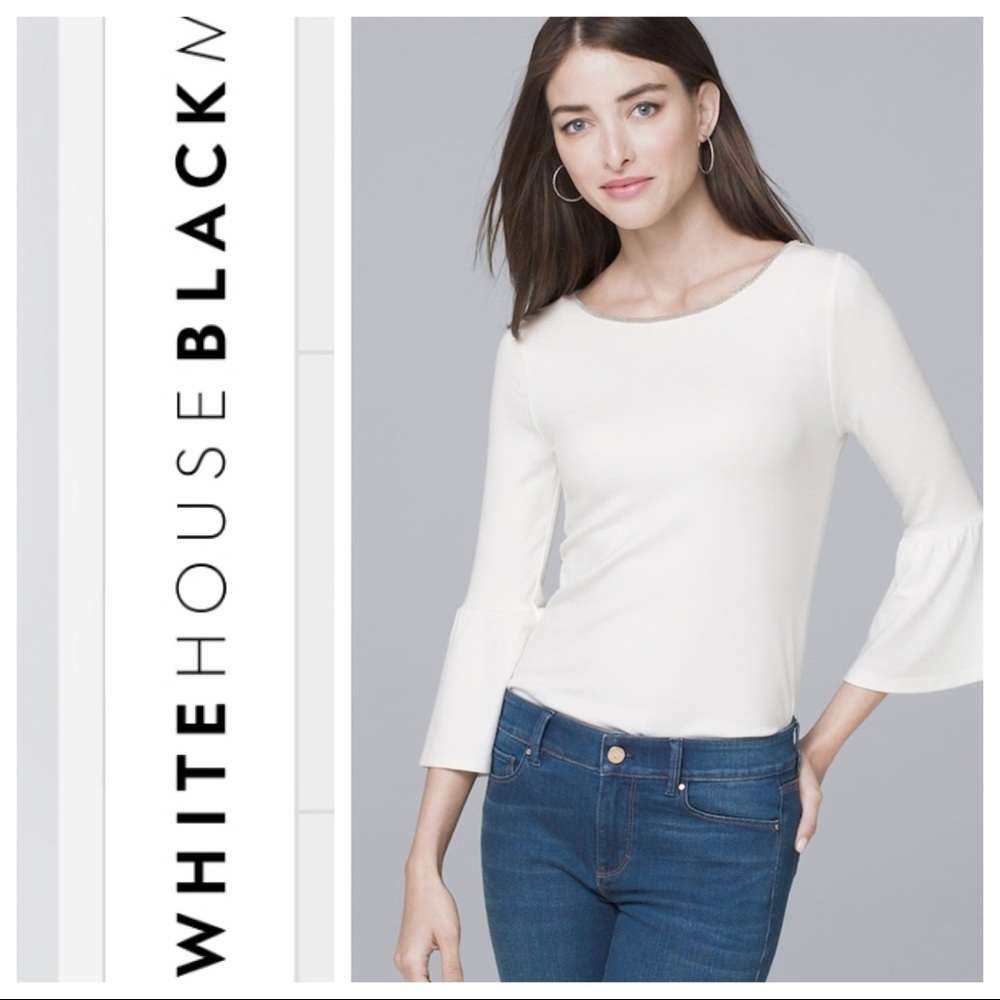 WHBM White House Black Market BALL-CHAIN THREE-QUARTER TEE Blouse Top Shirt